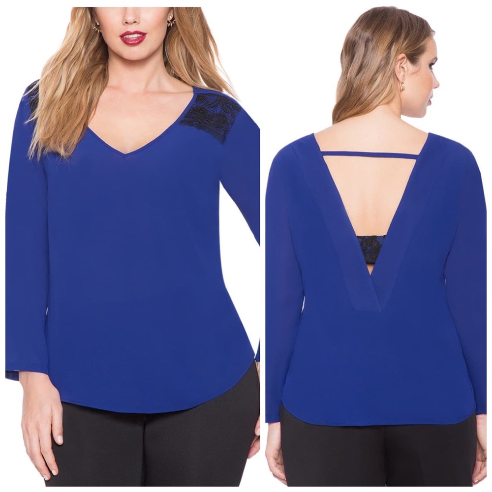 ELOQUII | Lace Trim V-Neck Blouse Top